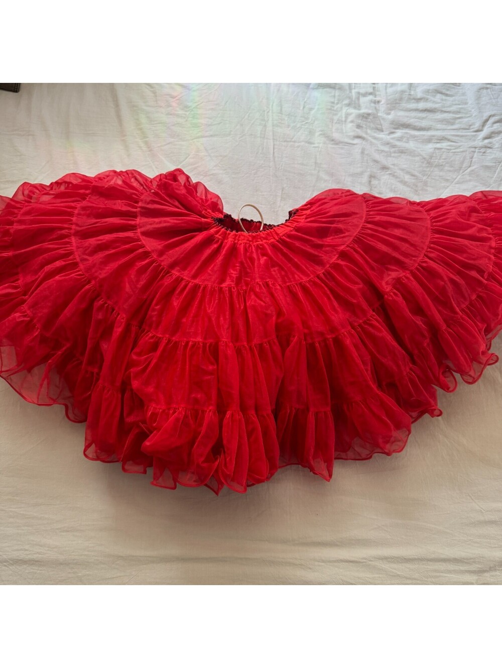 Red Chiffon Square Dance Petticoat Ruffle Crinoline Skirt Vtg 70s 80s 19" Long